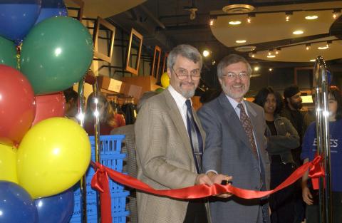 Unidentified Dignitary and Paul Thompson Cut Ribbon for Opening of UTSC Bookstore, Bladen Wing and Academic Resource Centre