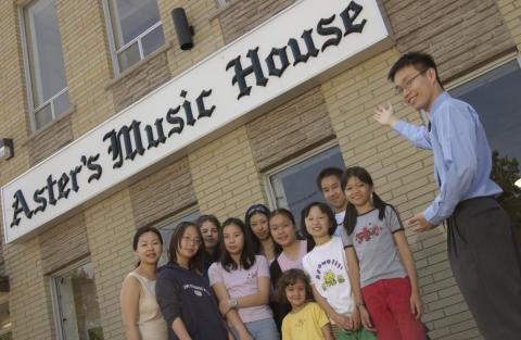 Arts Management Co-op Student, with Group of Children, Placement, Auster's Music House