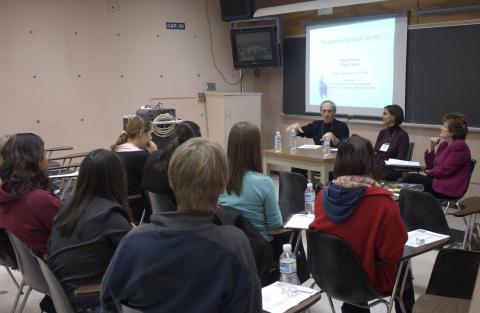 Scarborough Arts & Science Co-op Fair, Networking Event, Group of Students Watch Panel Presentation