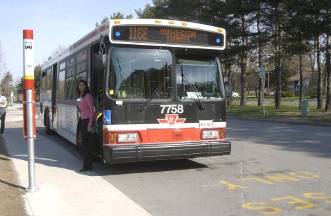 TTC Bus at Military Trail Bus Stop in front of Student Centre