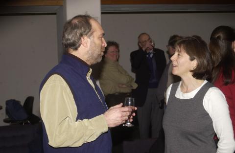 Tom Nowers Speaks with Attendee, Event for Positive Space Campaign, Faculty and Staff Lounge, H-Wing
