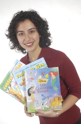 Woman with Children's Books, Written in French, Studio Promotional Image