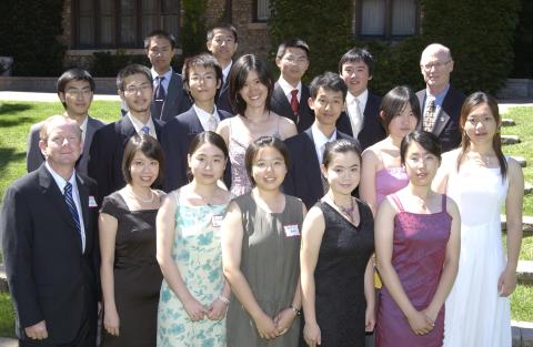 Group Photograph of Students with Jack Martin and Don MacMillan, Outdoors, International Student Event, Miller Lash House
