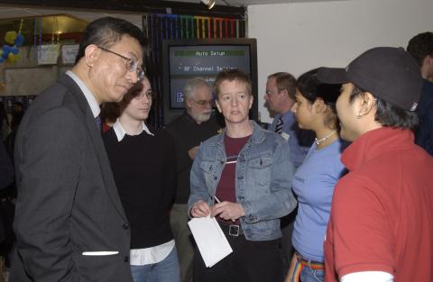 Kwong-Loi Shun Speaking with Event Attendees, Launch of Principal's Advisory Committee on Positive Space, Art Gallery (University of Toronto Scarborough, the Meeting Place