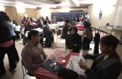 Scarborough Arts & Science Co-op Fair, Networking Event, Participants at Table, R-Wing Cafeteria Seating Area