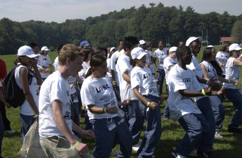 Students Outdoors, Cheering, Orientation, 2005