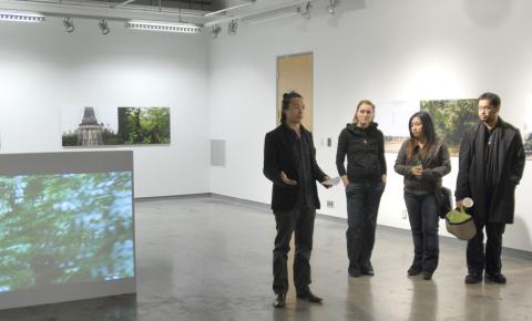 Will Kwan Speaks to People at Art Exhibition; Reincarnation, Doris McCarthy Gallery