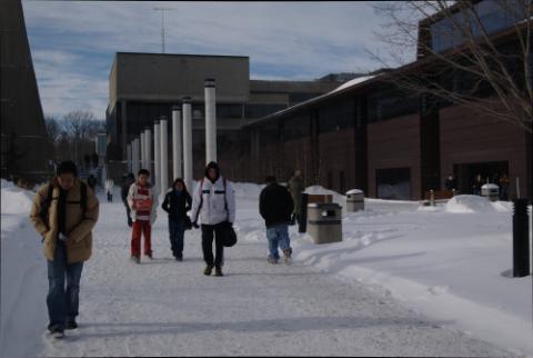 Winter Scene, Students Walk Past the Academic Resource Centre (ARC)