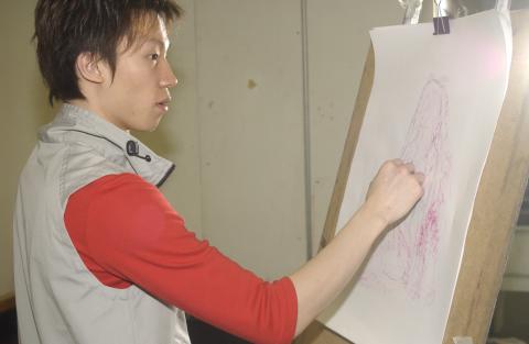 Student Drawing in Art Studio, Studio Art Class