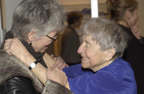 Doris McCarthy speaks with Guest at Event, Wynick-Tuck Gallery