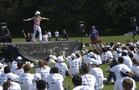 Students Watch Outdoor Stage Performance, Orientation, 2005