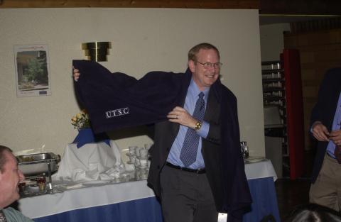 Don MacMillan Displays UTSC Branded Gift, Don MacMillan Retirement Celebration