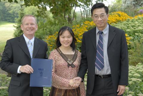 Don MacMillan, Green Path Graduate, Kwong-Loi Shun, Green Path Program Graduation Event, Outdoors, Miller Lash House