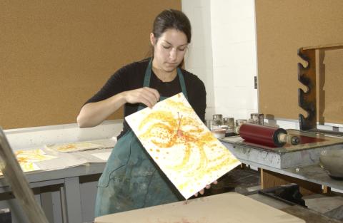 Student doing Print-Making (LIthography), Studio Art