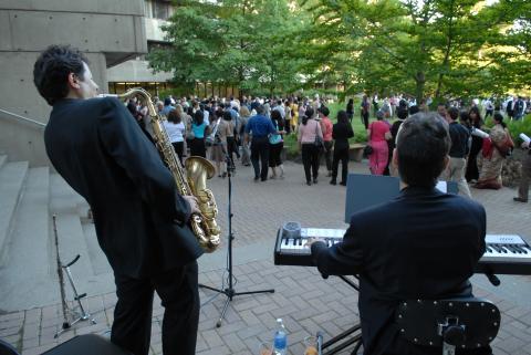 Musicians and General View of Attendees, UTSC Convocation Reception, Spring Convocation, H-Wing Patio