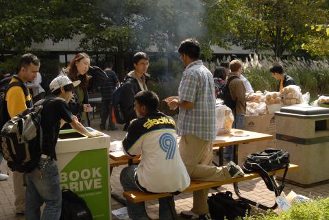 Barbecue Event, H-Wing Patio, Drop Box for Book Drive Near Check-in Table
