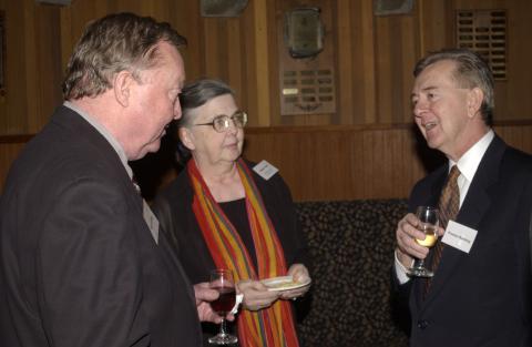 Bob Loptson and Eleanor Irwin Speak with Preston Manning, Reception for F.B. Watts Memorial Lecture, 2003, Old Council Chambers, SW403