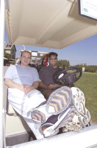 Two Golf Players Lounge in Golf Cart, UTSC Management Alumni Association Golf Tournament, 2001, Deer Creek Golf Club