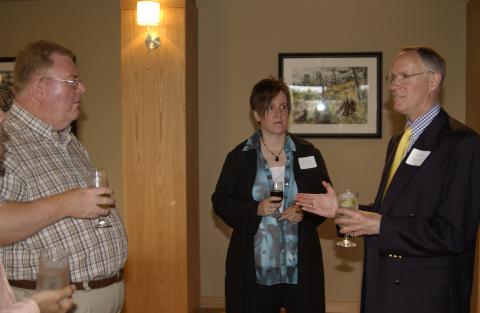 Unidentified Attendee, Sherri Helwig and Daniel O'Brien, Arts Management Reception, Ralph Campbell Lounge, Academic Resource Centre (ARC)