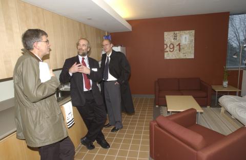 Tom Nowers Speaks with Attendees in Residence Unit Common Room, Joan Foley Hall Residence, Opening Event
