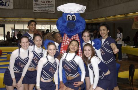 UTSC Cheerleaders with Boston Pizza Mascot, Spirit Event, the Meeting Place