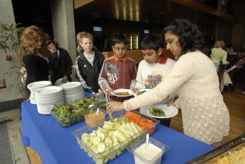 Participants Help Themselves to Veggies and Dip, Unnamed Event, Take our Kids to Work Day