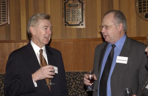 Preston Manning and George Goldsmith, Reception for F.B. Watts Memorial Lecture, 2003, Old Council Chambers, SW403