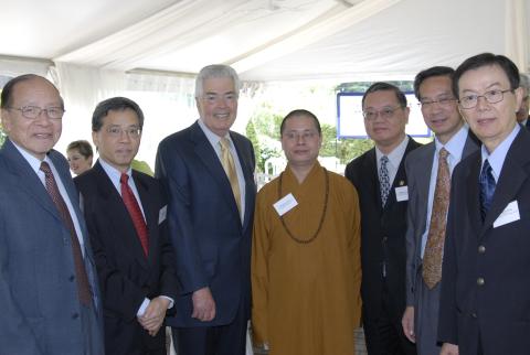 Jing Yin (centre) and Dignitaries, Reception Celebrating Donation to Buddhist Studies Made by Tung Lin Kok Yuen, Marquee Tent Event Space, Miller Lash House Gardens