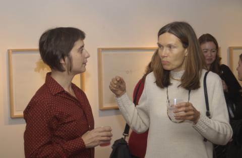 Marla Hlady Speaks with Event Attendee, Opening, Marla Hlady Exhibition, Drawing Sound, The Gallery