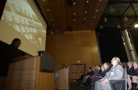 Attendees View Presentation on Screen, ARC Lecture Theatre, Opening Event, Academic Resource Centre (ARC)
