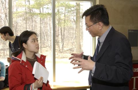 Kwong-loi Shun Speaks with Student, Groundbreaking Event for Science Research Building, First Floor Event Space, Arts and Administration Building (AA)