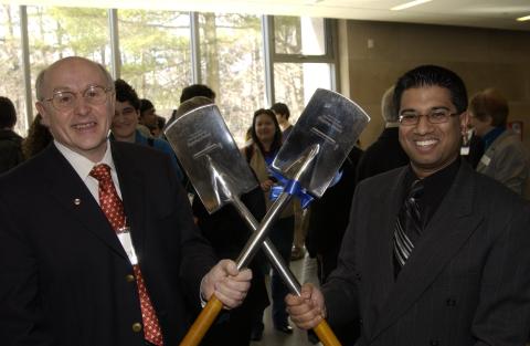 John Kennedy and Other Dignitary, with Shovels, Groundbreaking Event for Science Research Building, First Floor Event Space, Arts and Administration Building (AA)