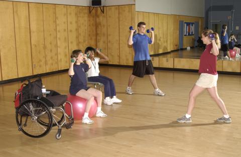 Students in Fitness Class, Modified for Accessibility, Studio, Recreation Centre (RW)