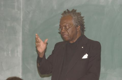 Close-up of Austin Clarke, Guest Lecturer, ENGC71, Reading Event