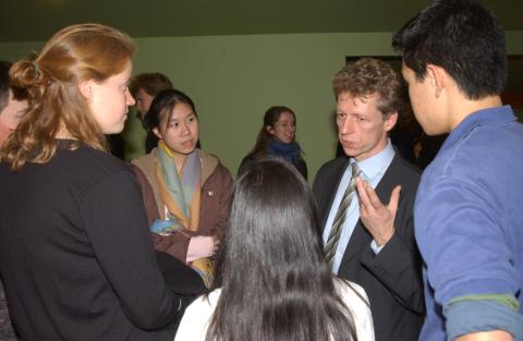 James Orbinski, Speaker for the 2004 F.B. Watts Memorial Lecture, with Students at Lecture Reception, Green Room, Academic Resource Centre (ARC)