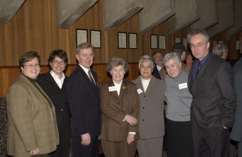 Preston Manning Poses for Photograph with Dignitaries including Members of the Watts Family, Reception for F.B. Watts Memorial Lecture, 2003, Old Council Chambers, SW403