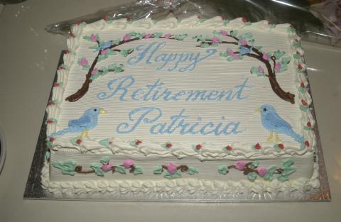 Cake for Pat Yakimov, Retirement Celebration for Pat Yakimov and Loan Le, Faculty Dining Room