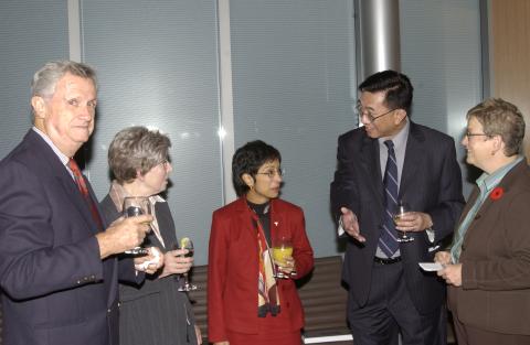 Kwong-loi Shun Speaks with Sheela Basrur and Other Event Attendees, 33rd F.B. Watts Memorial Lecture, Reception, New Council Chambers, AA160