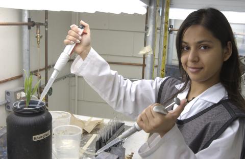 Unidentified Woman Works in Environmental Science Lab