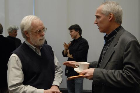 Franco Vaccarino Talks with Event Attendee, Unidentified Event Coffee Break