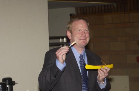Don MacMillan with Gift (Miniature Canoe and Paddles), Retirement Celebration
