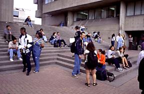 Students Sitting on Steps, H-Wing Patio
