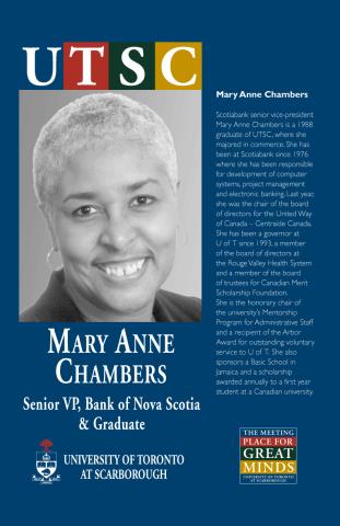 Poster for Great Minds Campaign (UTSC Component) Featuring Photograph and Biographical Material for Mary Anne Chambers