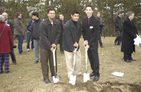 Students (including Dan Bandurka) with Shovels, Groundbreaking Event for Student Centre, Outdoors on Site