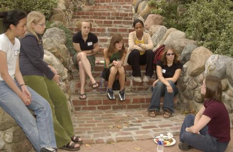 International Development Studies (IDS) Orientation, Students Sitting on Outdoor Stairs, Miller Lash House