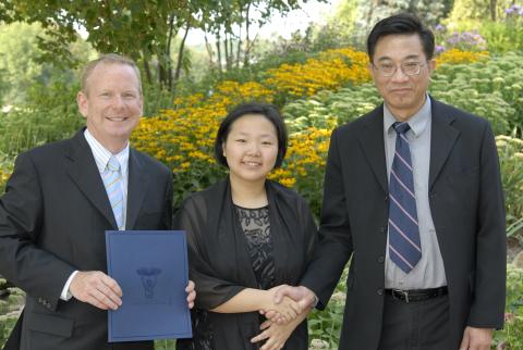 Don MacMillan, Green Path Graduate, Kwong-Loi Shun, Green Path Program Graduation Event, Outdoors, Miller Lash House