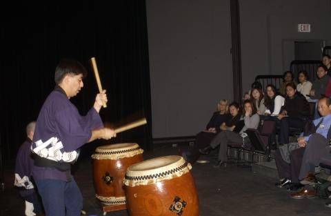 Taiko Ensemble, Lecture Demonstration, Audience Visible in Photograph