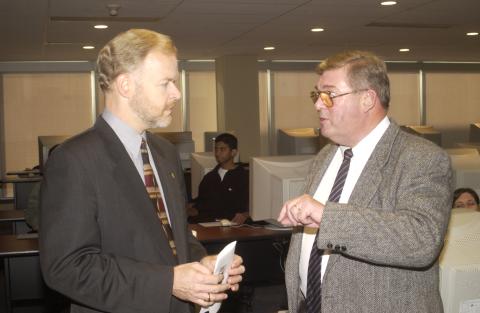 Steve Gilchrist Speaks with other Dignitary, Opening of Computer Lab funded by ATOP Program