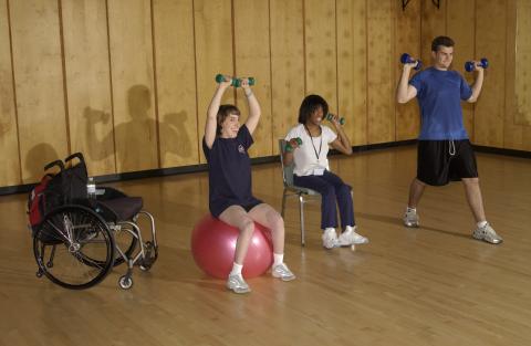 Students Working Out with Weights in Studio, Modified for Accessibility, Accessibility Related Promotional Image