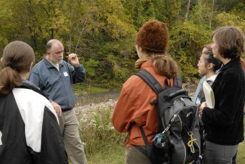 Tony Price with Student Group, Nature Walk by Highland Creek, Green Initiatives Launch Event